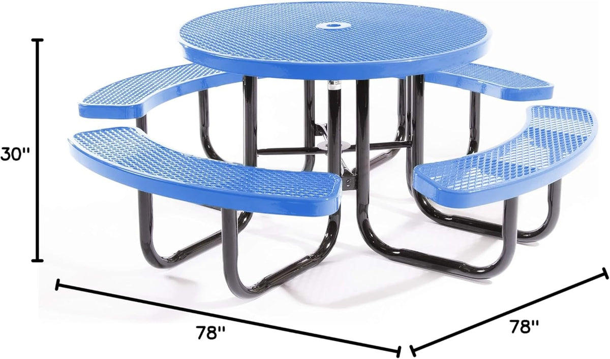Heavy-Duty Portable Outdoor Picnic Table with Umbrella Hole, Expanded Metal Commercial-Grade Patio