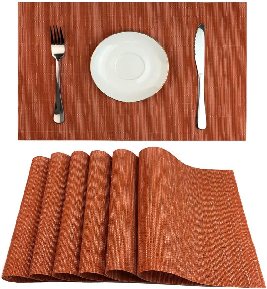 WAZAIGUR Placemats Set of 6 for Dining Table Heat-Resistant Washable Place Mats Woven Vinyl Kitchen