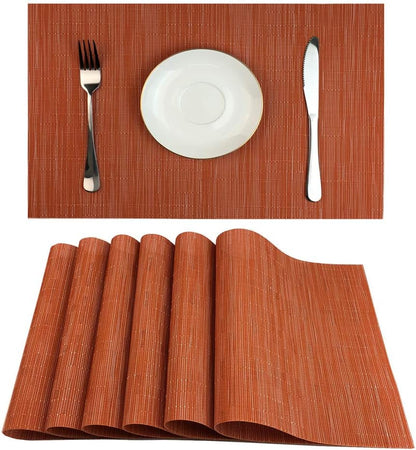 WAZAIGUR Placemats Set of 6 for Dining Table Heat-Resistant Washable Place Mats Woven Vinyl Kitchen