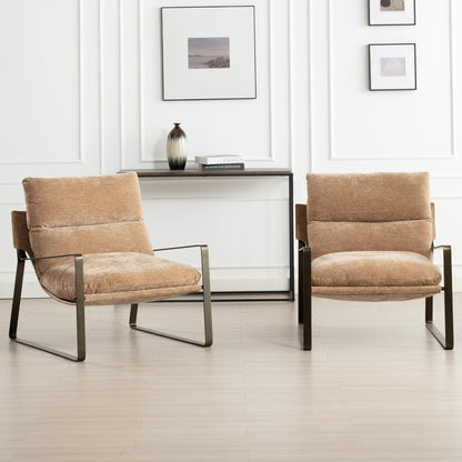 DUOMAY Mid-Century Accent Chairs Armchair Set of 2, Comfy Chenille Leisure Chairs Lazy Chairs with