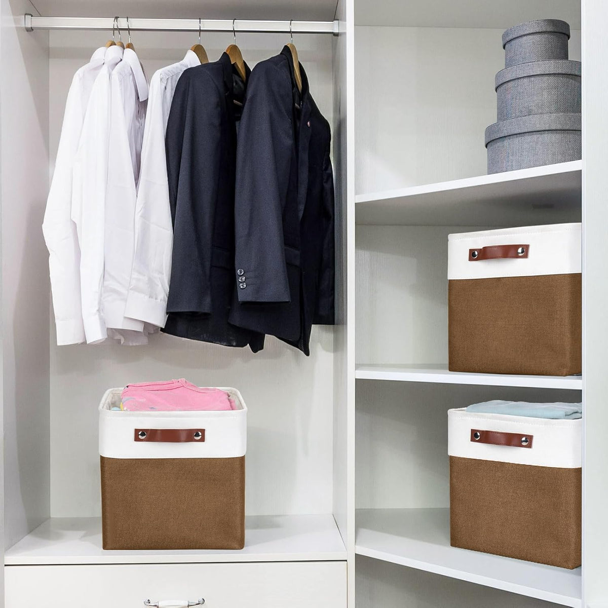 Collapsible Fabric Storage Cubes 11x11 Cube Storage Bins, 4 Pack Closet Baskets Box with Handles