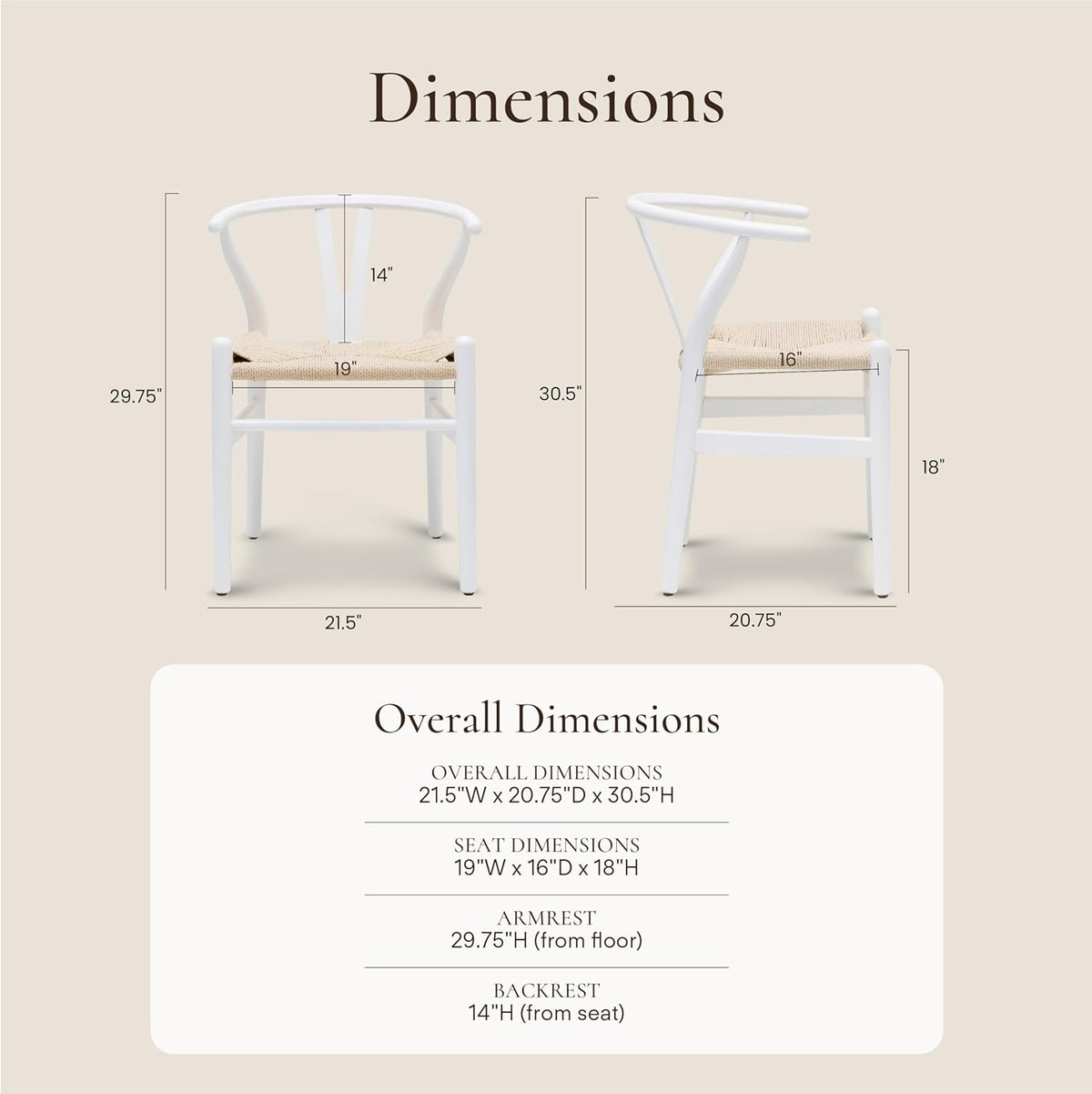 POLY & BARK Weave Dining Chairs – Mid-Century Modern Wishbone Dining Chairs with Arms, Solid Wood