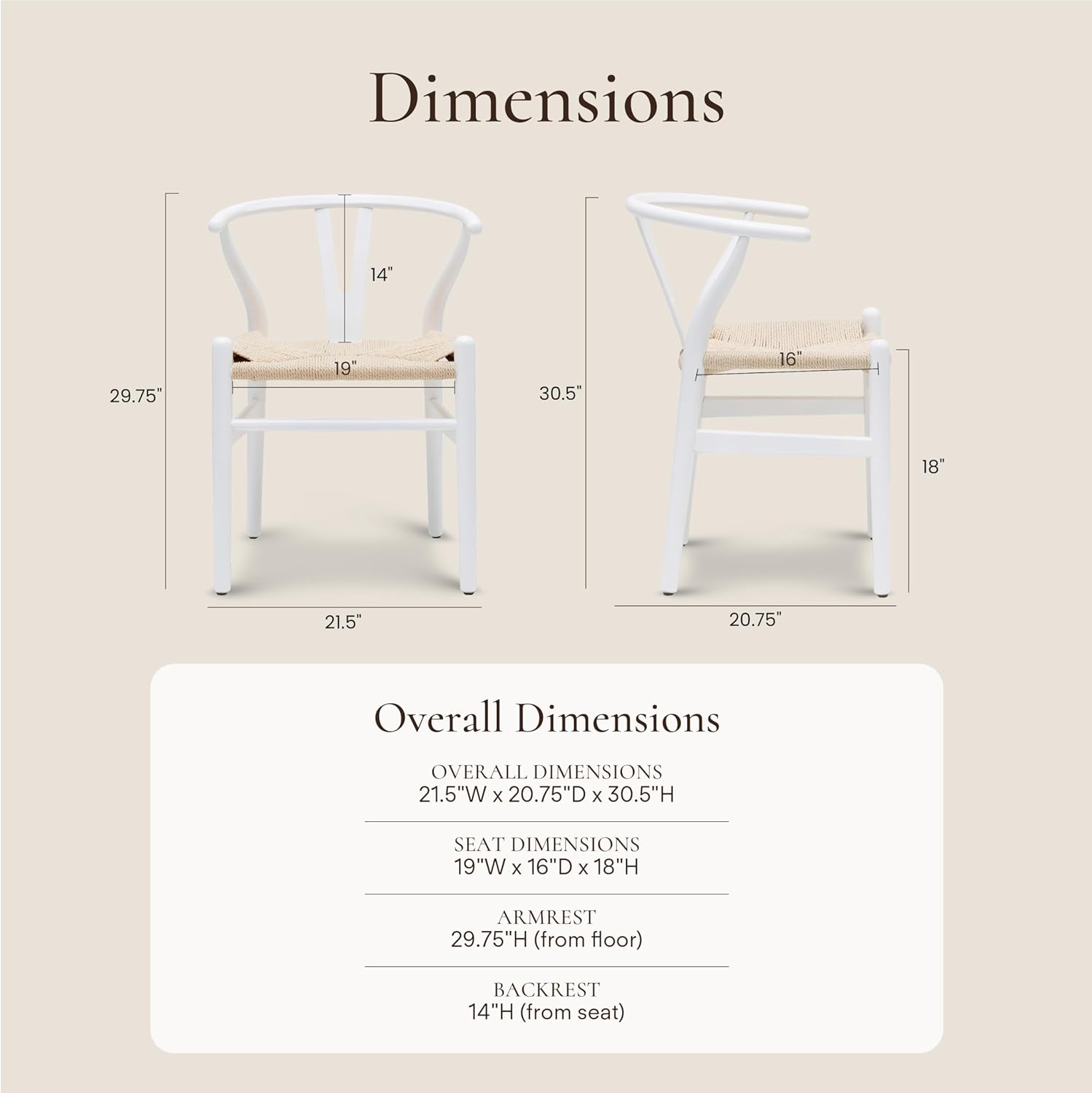 POLY & BARK Weave Dining Chairs – Mid-Century Modern Wishbone Dining Chairs with Arms, Solid Wood