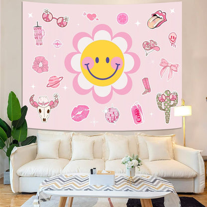 Lunerfex Y2K Tapestry Pink Sun Wall Tapestry, Cute Tapestries for Bedroom Funny Tapestries Wall