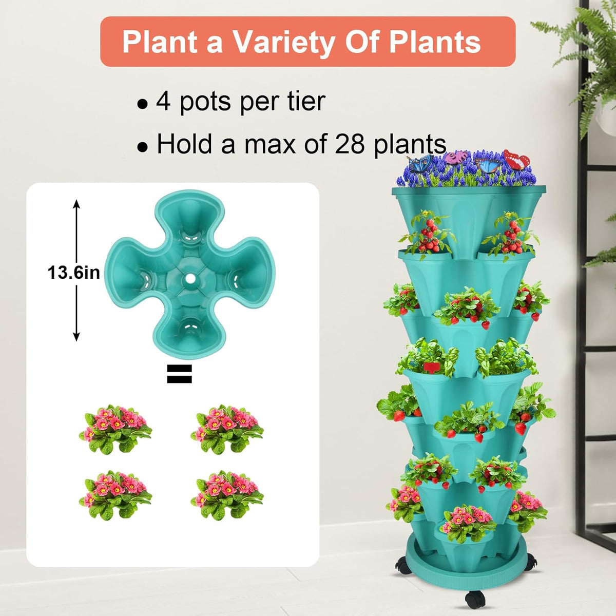 DUNCHATY Stackable Vertical Garden Planter with Tool Set, Self Watering 7 Tier Herb Planter for