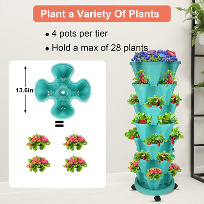 DUNCHATY Stackable Vertical Garden Planter with Tool Set, Self Watering 7 Tier Herb Planter for