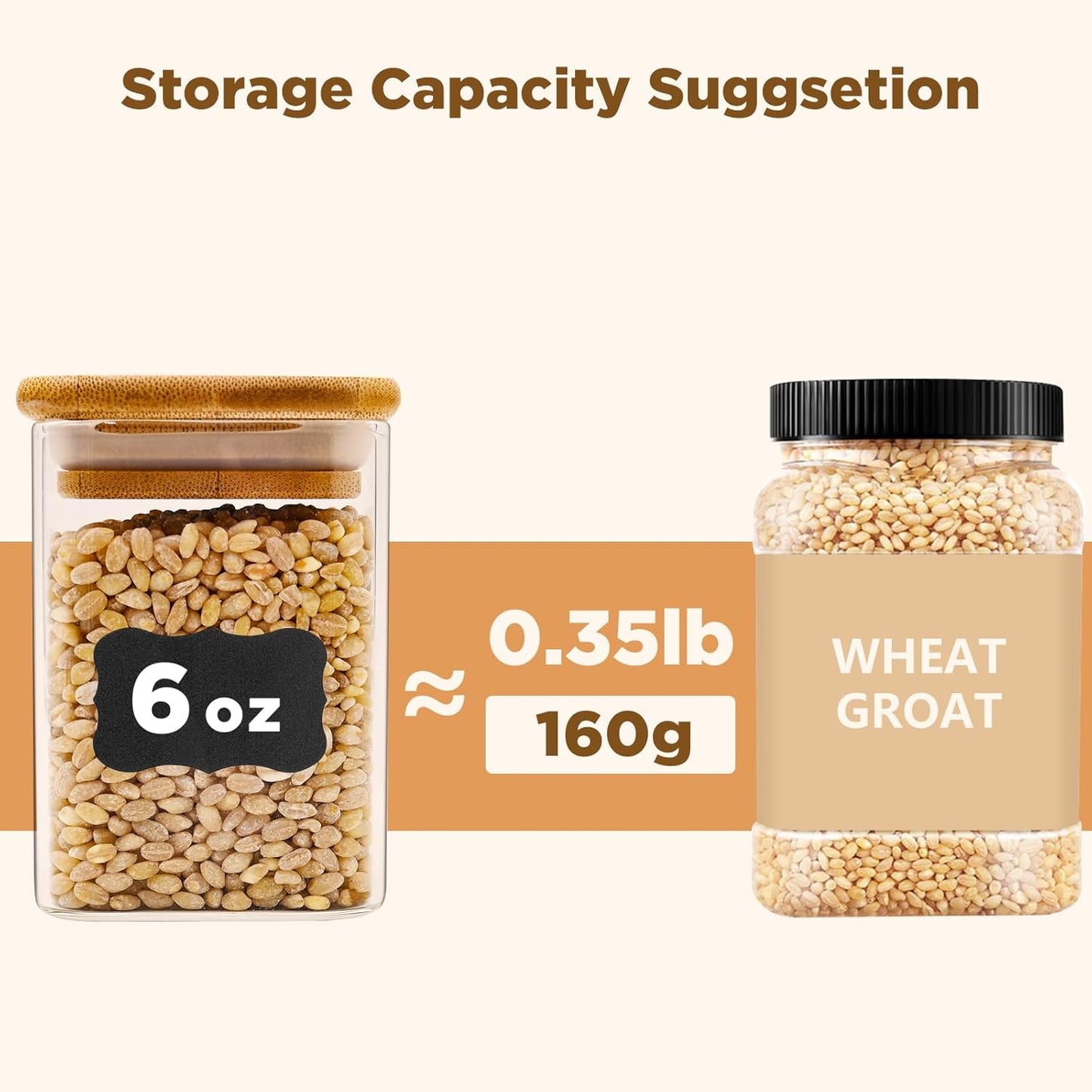Glass Food Storage Jars Square 6oz, 16 Pack Glass Jars With Bamboo Lids, Kitchen Storage Containers