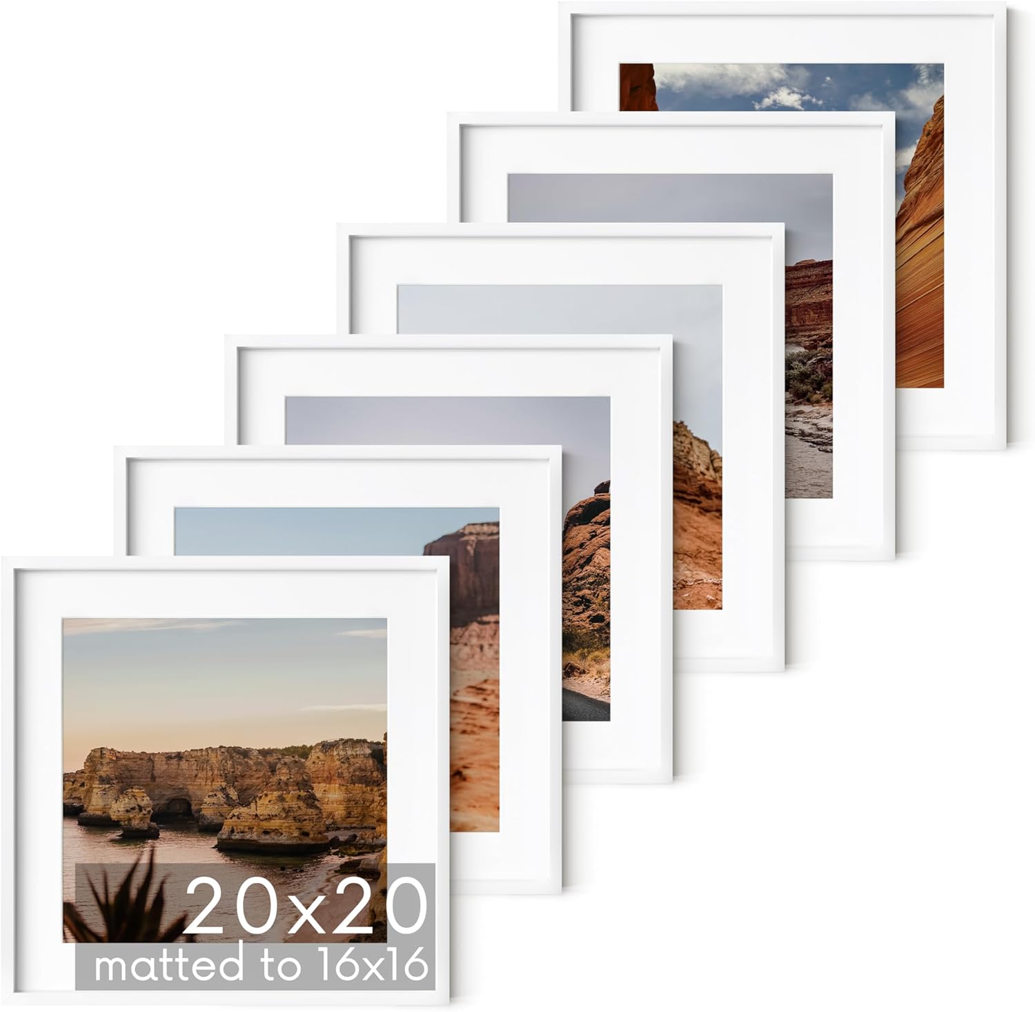 HAUS AND HUES 20x20 White Metal Picture Frames Matted to 16x16 - Features Premium Aluminum &