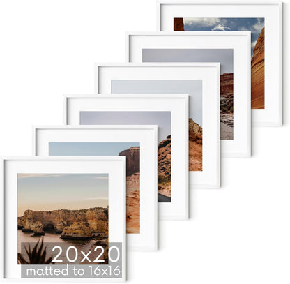 HAUS AND HUES 20x20 White Metal Picture Frames Matted to 16x16 - Features Premium Aluminum &