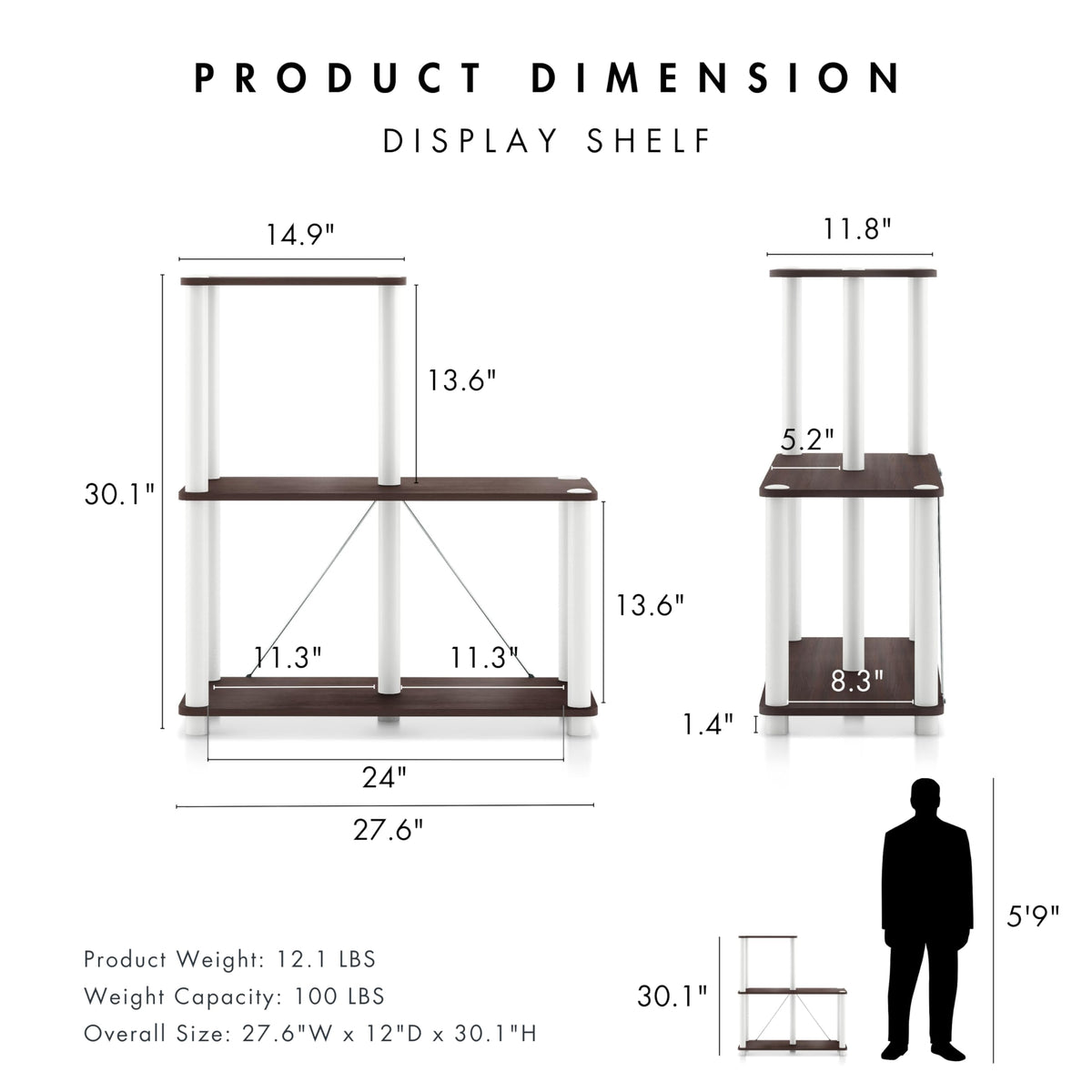 Homes: Inside + Out Apexa Modern 3-Cube Ladder Shelving Units, Collectibles Display Shelves, Easy