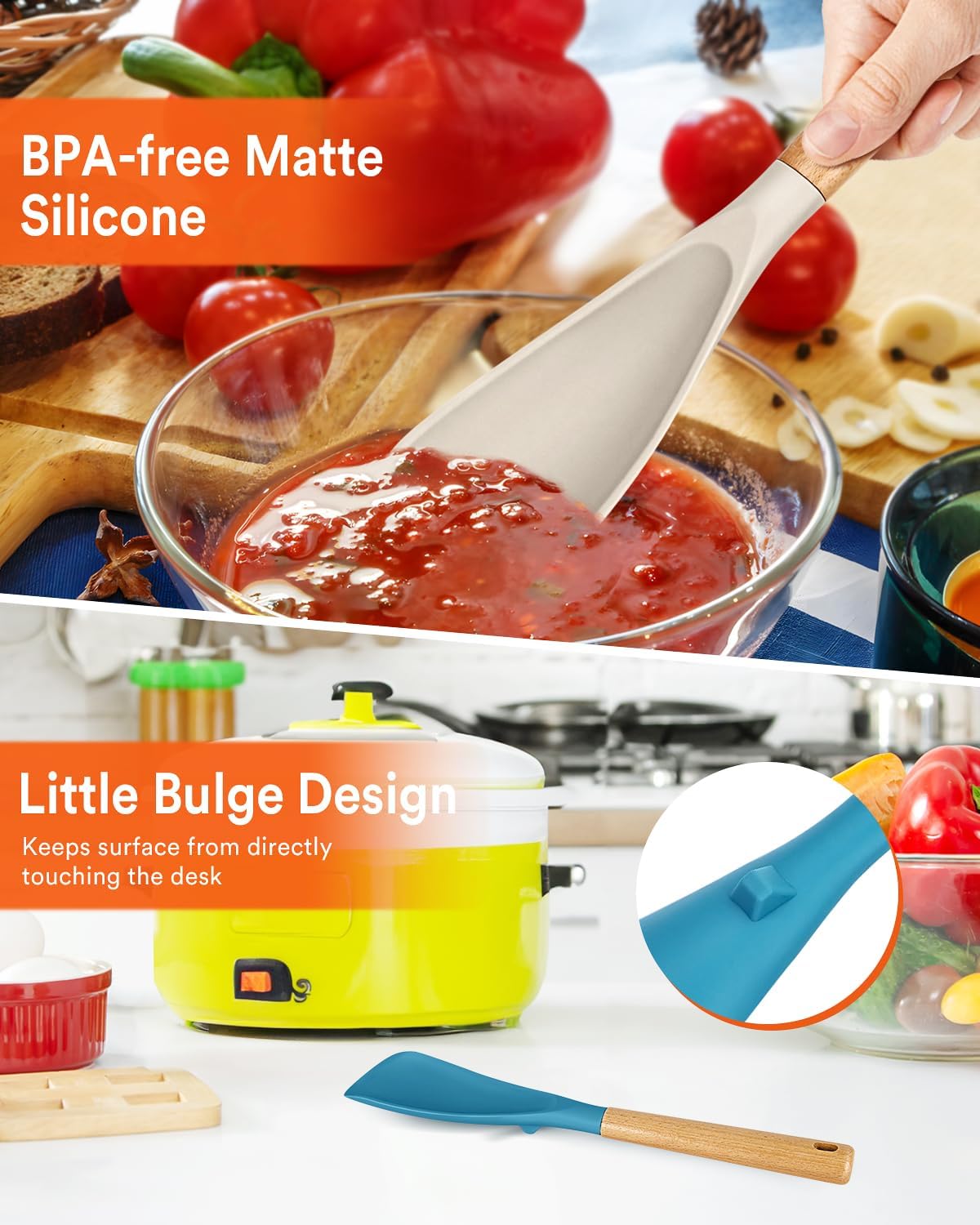 Cooking Spoon for Nonstick Cookwares, Great for Cooking and Serving Sturdy BPA-Free Matte Silicone
