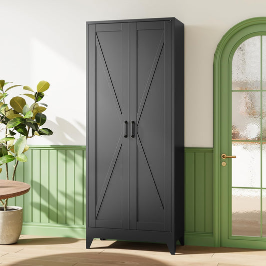 Letaya Storage Cabinet,75" H Metal Kitchen Pantry Cabinets with Doors and Adjustable Shelves,Pantry