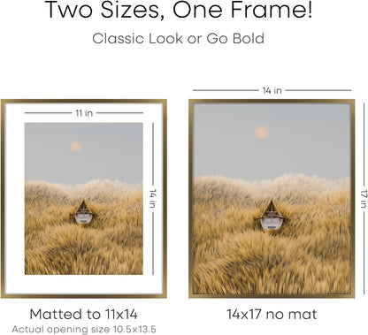 Homeforia 14x17 Picture Frame Bronze, High End Metal 14x17 Brass Poster Frames with Mat 11x14 for