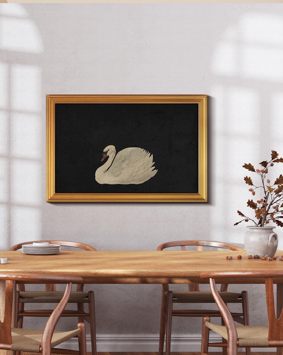 HUARCEY Gold Framed Vintage Wall Art for Living Room, Grace Swan Art Painting Pictures Animal