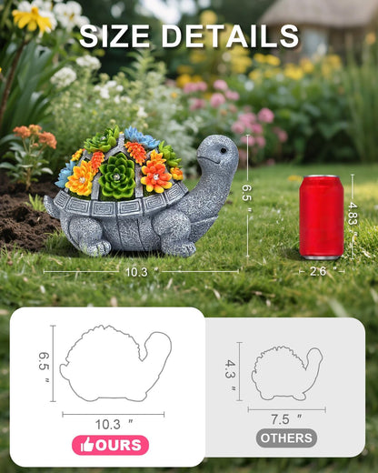 Solar Turtle Statue Garden Decor for Outside with Succulents and 7 LED Lights – 10.3 Inch Cute Lawn