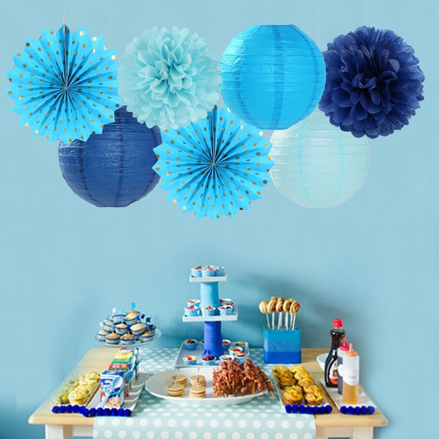 Light-Royal Navy-Blue White Party-Decorations Streamers - 14pc Boy Birthday Baby Shower Paper