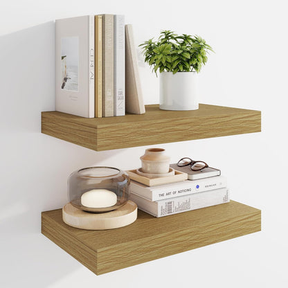 Marsmiles 16" Floating Shelves for Wall, Wooden Shelves with Invisible Brackets Set of 2, Rustic