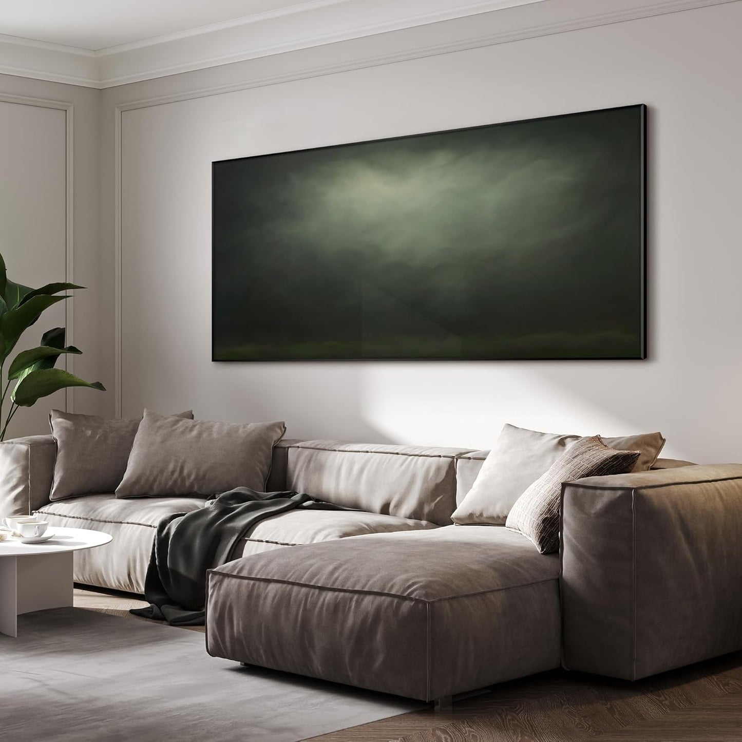 SIGNWIN 24"x46" Extra Large Framed Wall Art Moody Green Abstract Cloudscape, Minimalist Atmospheric