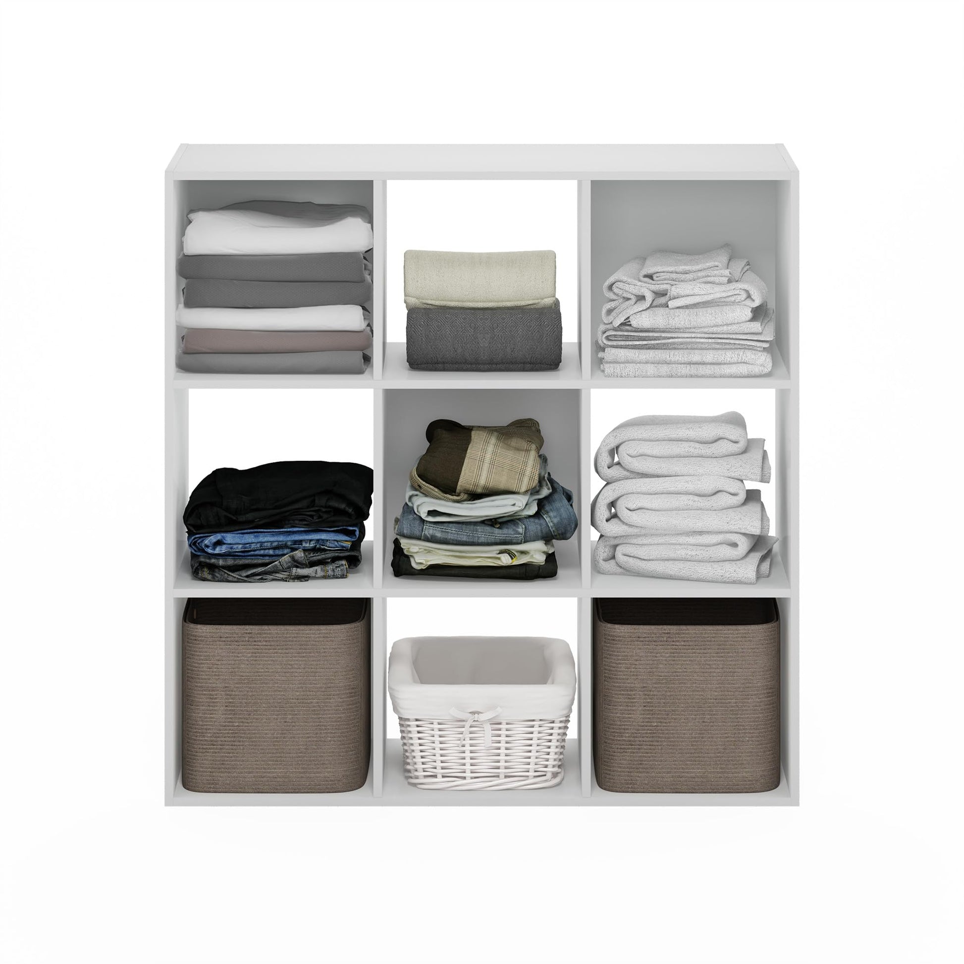 Furinno PELLI Closet Organizers and Storage, 9-Cube Closet Organizer, Open Shelf Closet Storage