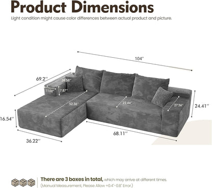 HOOOWOOO Cloud Sectional Couches for Living Room,Modular Sectional Sofa No Assembly,Plush Corduroy