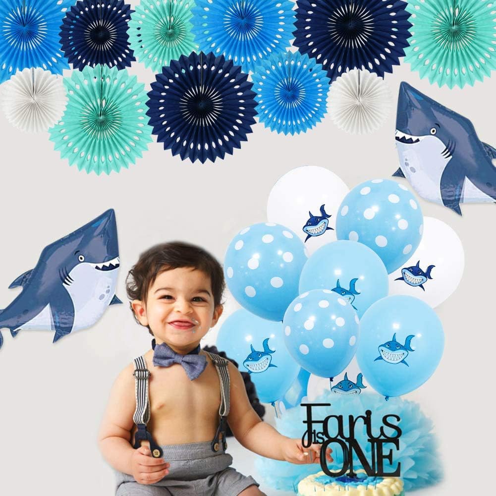 BEISHIDA Blue White Hanging Honeycomb Round Paper Fans Decoration Kit for Baby Boy Shower 1st