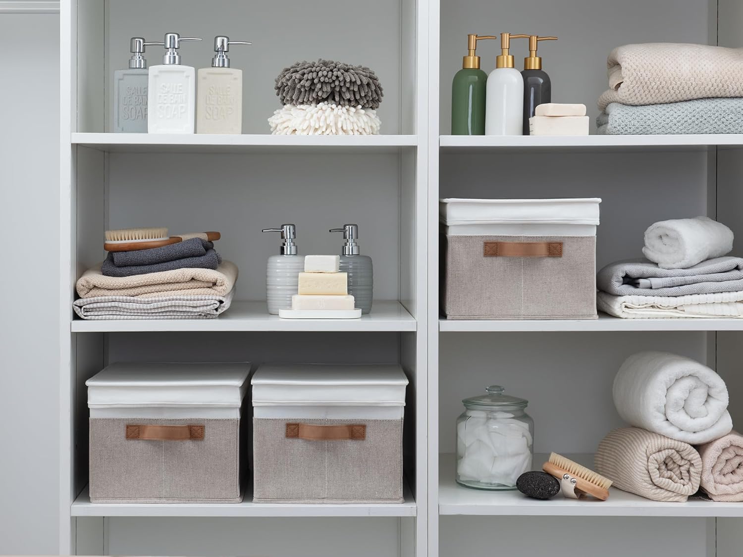 StorageWorks Large Storage Bins with Lids, Decorative Storage Boxes with Lid and PU Handles