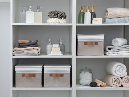 StorageWorks Large Storage Bins with Lids, Decorative Storage Boxes with Lid and PU Handles