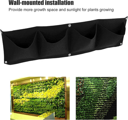 4Pcs 4 Pocket Felt Vertical Wall Garden Planter Plant Grow Bag Reusable Wall Mounted Planting