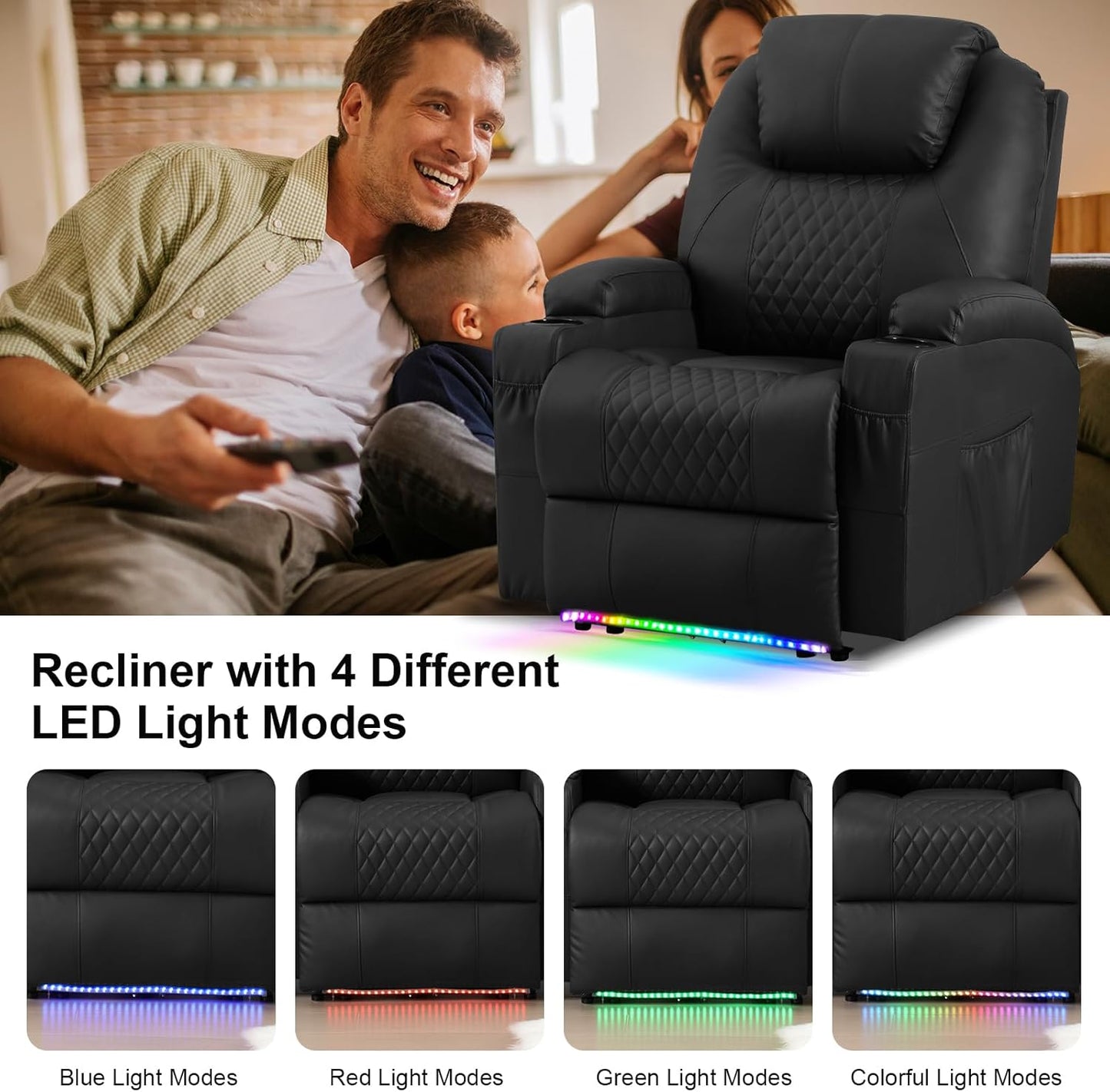 AHMED Power Recliner Chair with Vibration Massage & Heat for Adults, Faux Leather Home Theater