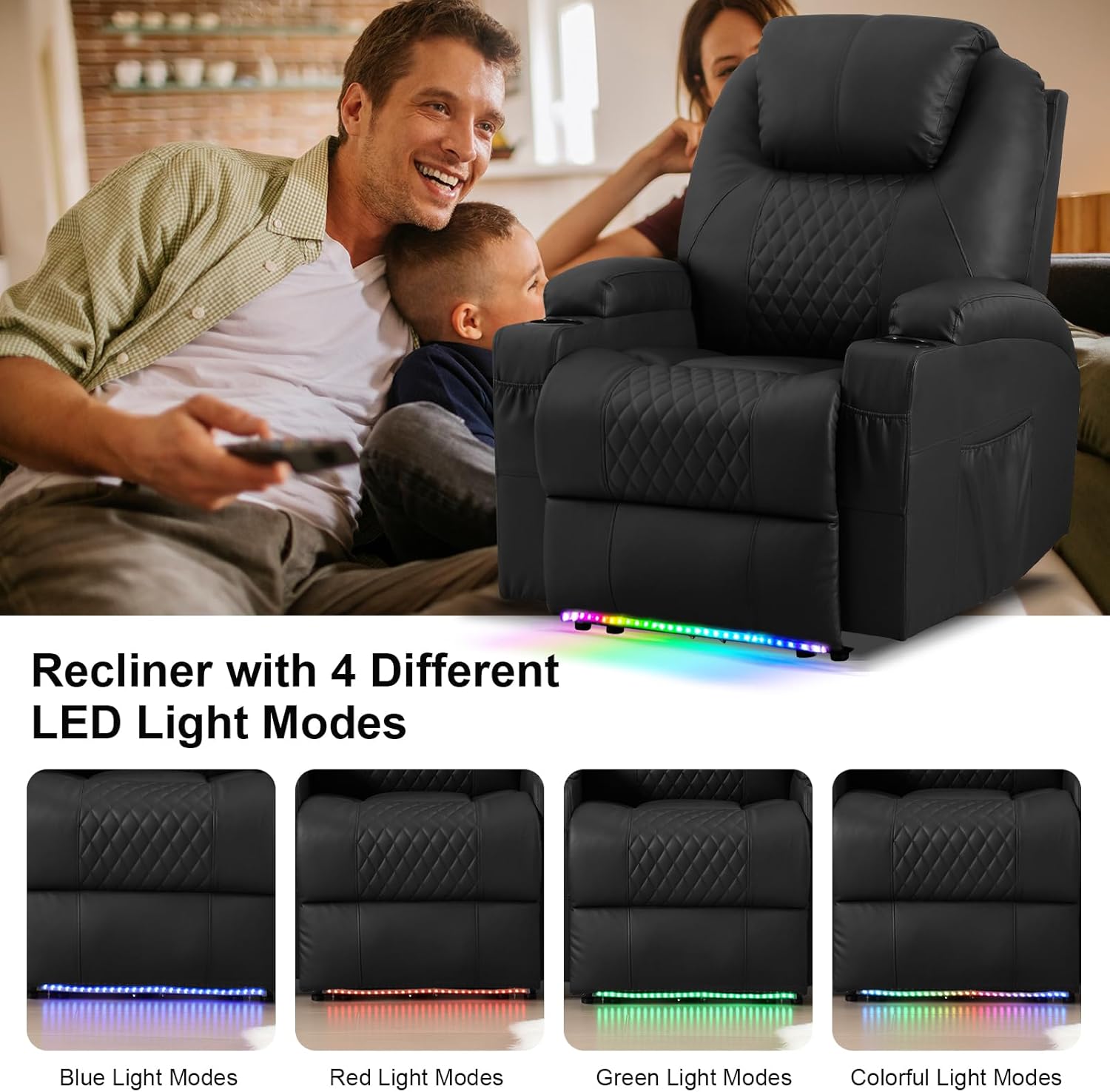 AHMED Power Recliner Chair with Vibration Massage & Heat for Adults, Faux Leather Home Theater