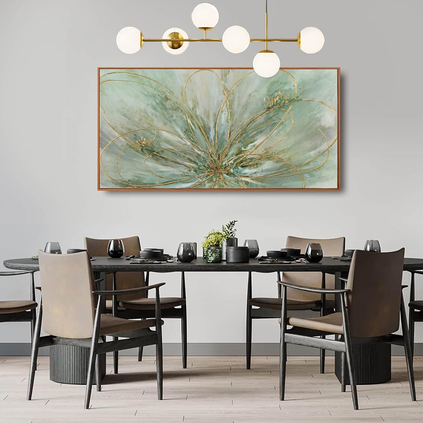 YJYart Green Abstract Canvas Artwork Flowers Wall Decor for Office Line Art Painting 24"x 48"