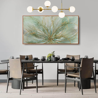 YJYart Green Abstract Canvas Artwork Flowers Wall Decor for Office Line Art Painting 24"x 48"