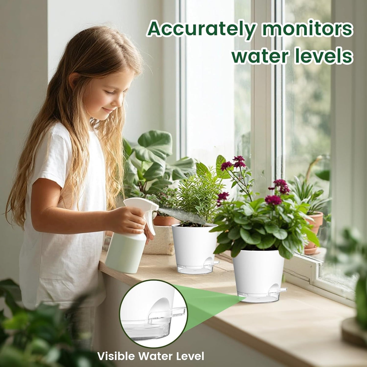 4 inch Self Watering Pots for Indoor Plants, 5 Pack Small Flower Plant Pots with Drainage Holes and