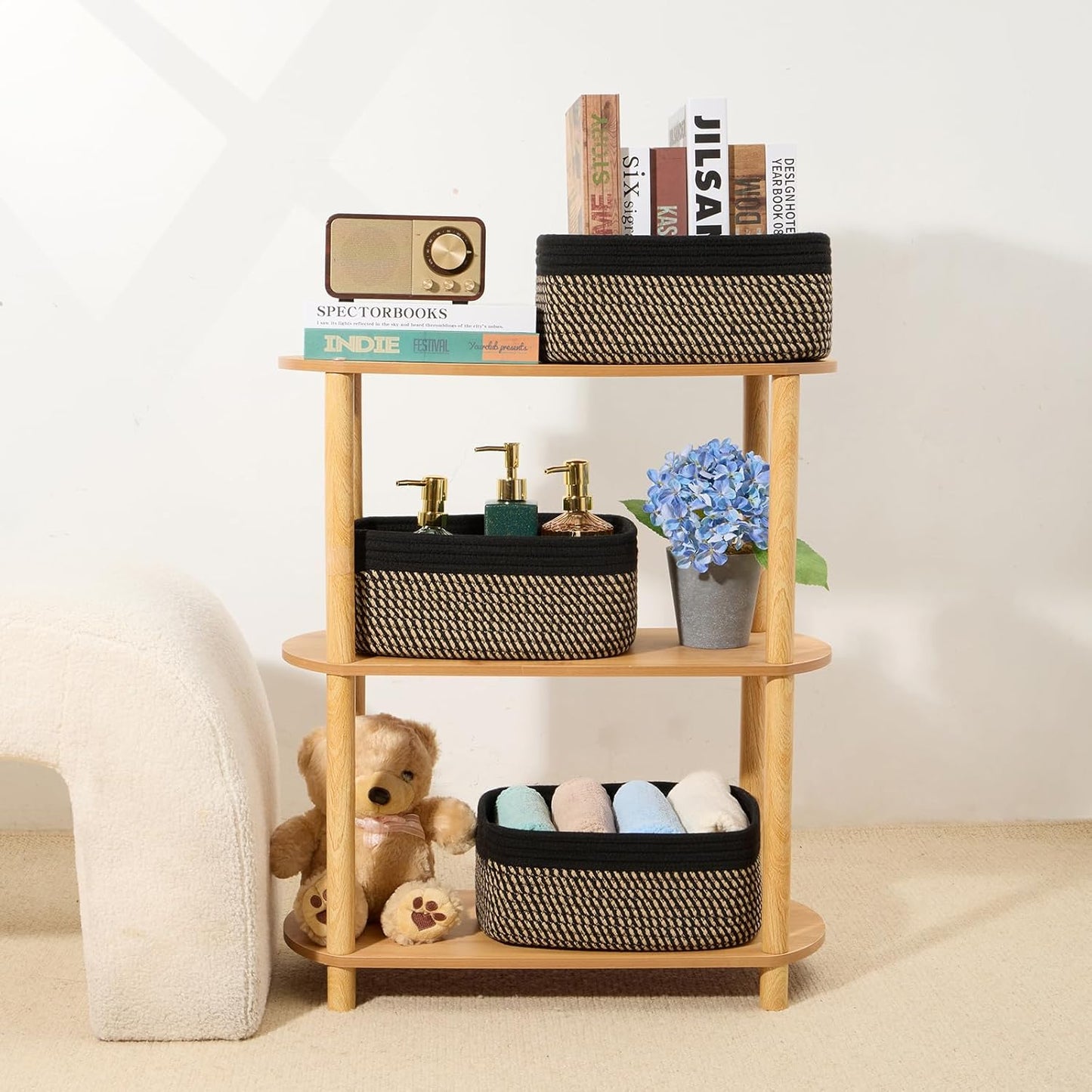 Small Storage Baskets for Organizing | Closet Organizer Bins | Shelf Toy Basket | Woven Rope