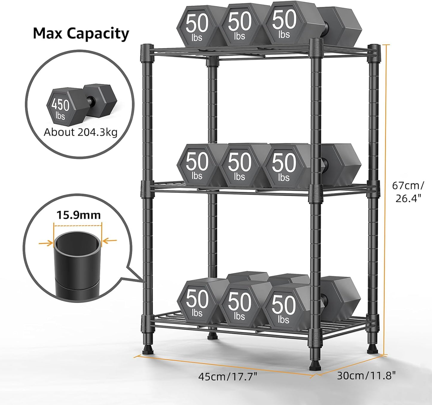 450 lbs Steel Storage Shelving 3-Tier Utility Shelving Unit Steel Organizer Wire Rack for