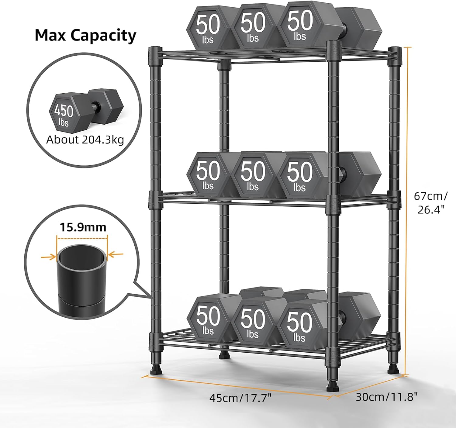 450 lbs Steel Storage Shelving 3-Tier Utility Shelving Unit Steel Organizer Wire Rack for