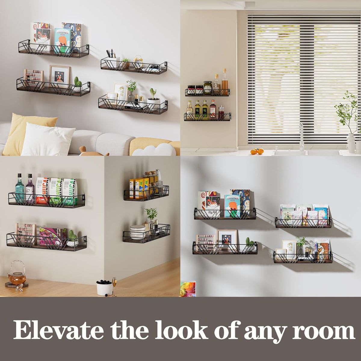 Floating Shelves for Wall Set of 4, Different Sizes Mounted Wood Floating Shelf, Wall Shelves for