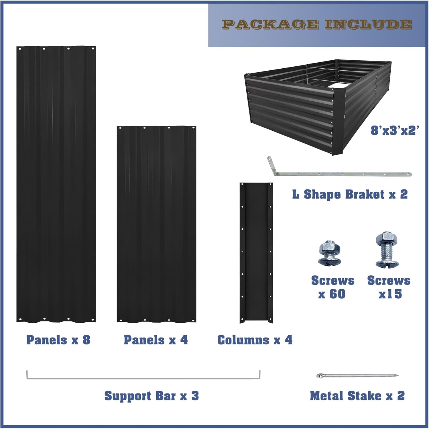 8x3x2FT Metal Raised Garden Bed Kit, Galvanized Outdoor Garden Bed Planter Box for Vegetables