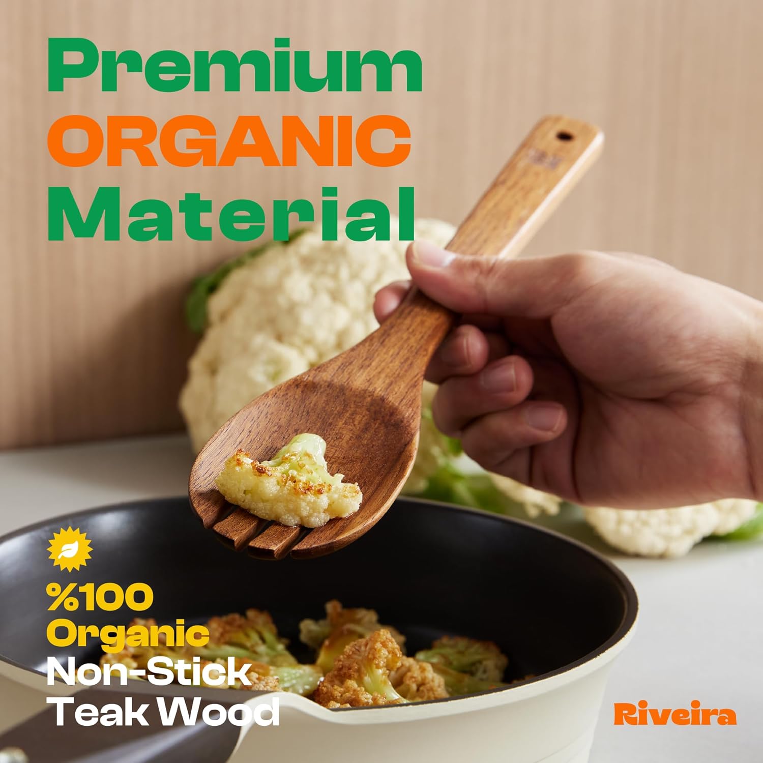 Riveira Teak Wooden Spoons for Cooking Set of 6 – Natural Teak Wooden Cooking Utensils, Wooden