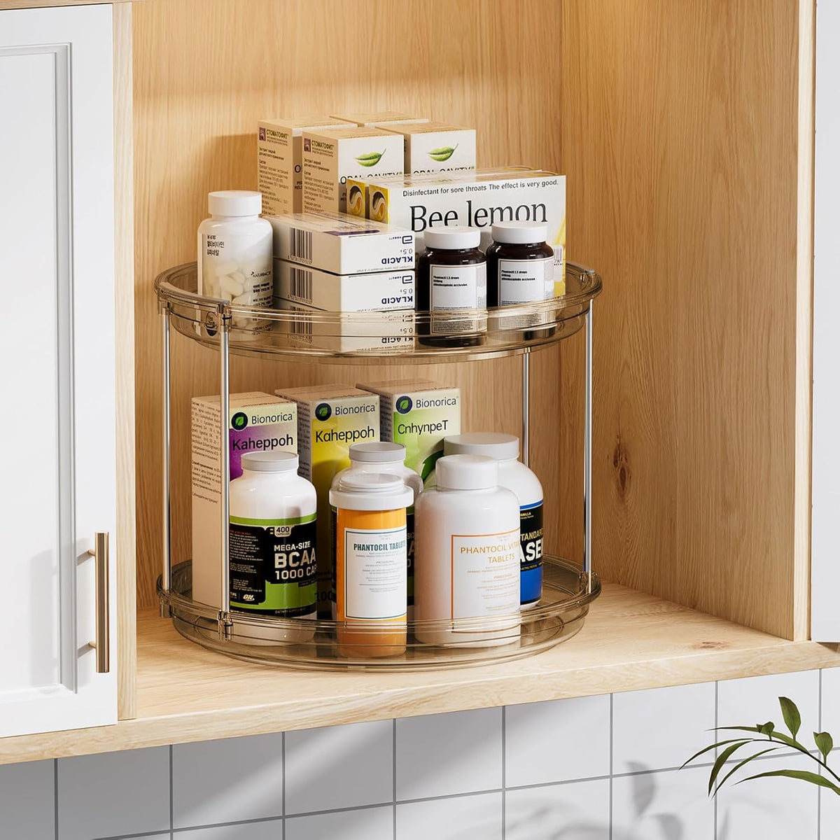 LAMU 2 Tier Lazy Susan Turntable Organizer 10.6'' Rotating Spice Rack Organization for Cabinet
