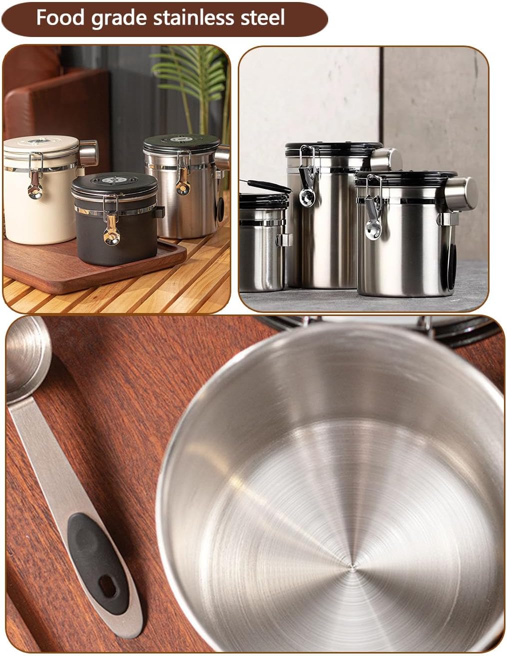 Coffee Canister Airtight Storage Container 1.8L Stainless Steel Air Tight Coffee Jar with Scoop
