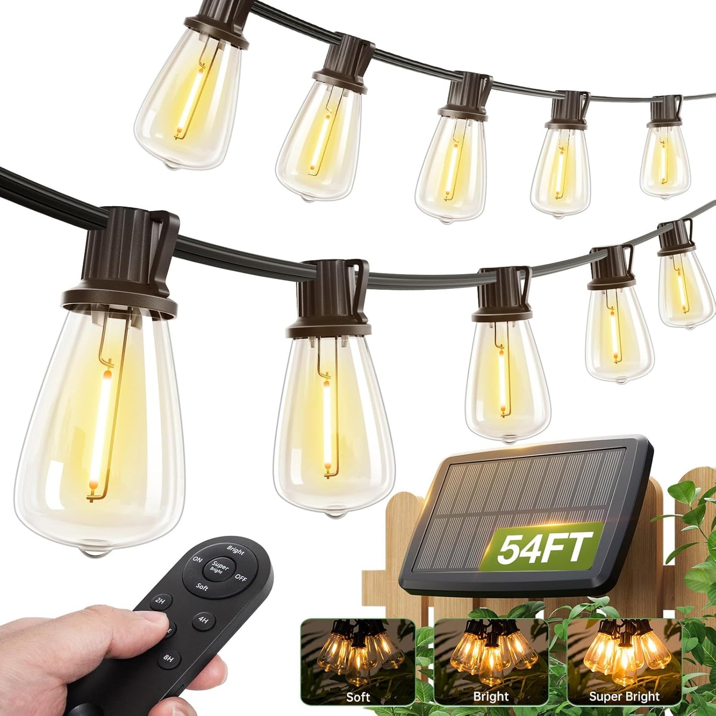 addlon 54(48+6) FT Solar String Lights Waterproof,Patio Lights Solar Powered with Remote & USB Port