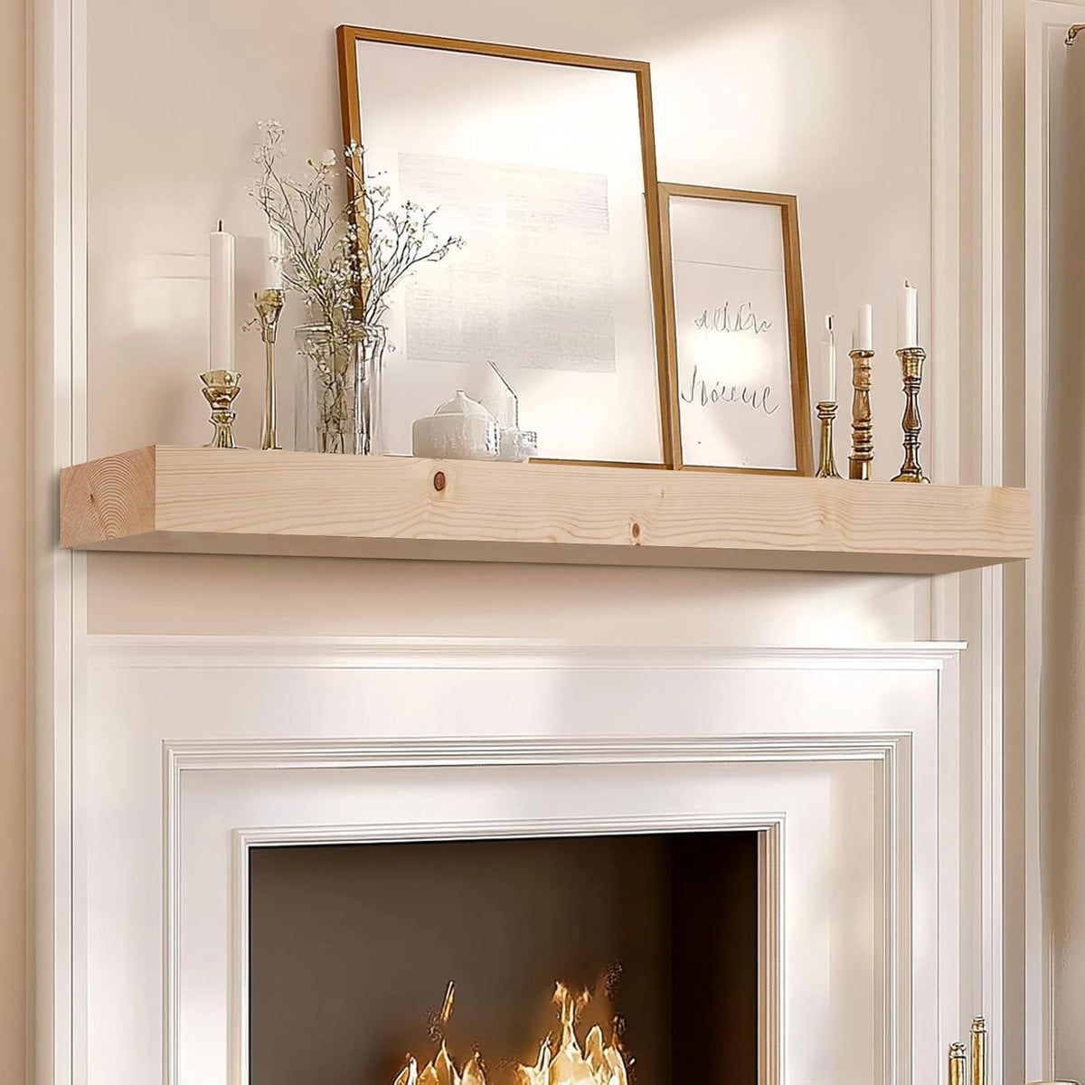 72x7x3 Fireplace Mantel - Solid Rustic Wood Wall Mounted Floating Shelf - DIY Color - with