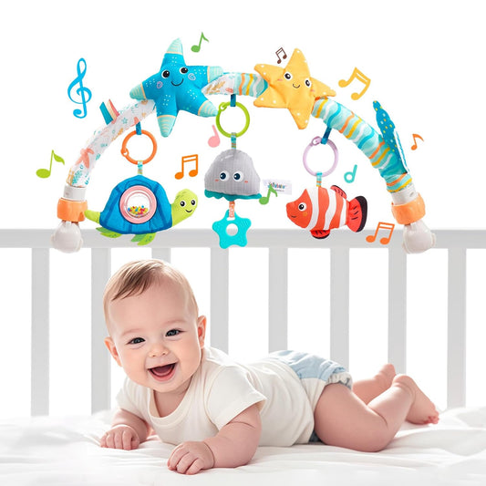 Jollybaby Musical Bassinet Stroller Crib Mobile Toy for Baby 0-6-12 Months, Infant Clip On Arch