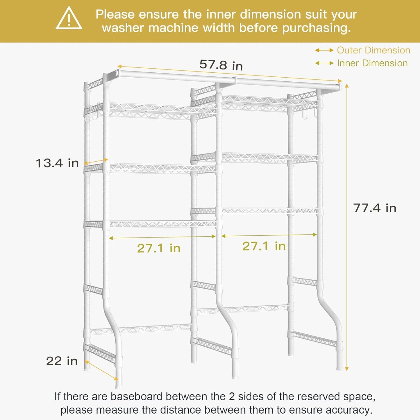 Ulif U13 Medium Over Washer and Dryer Storage Shelves, 6 Tiers Laundry Room Standing Shelf with 2