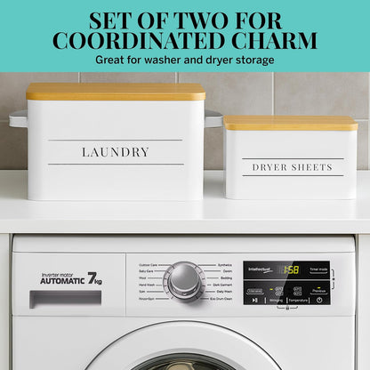 Metal Dryer Sheet Holder with Lid – Set of 2 Storage Bins for Laundry Room Organization & Home
