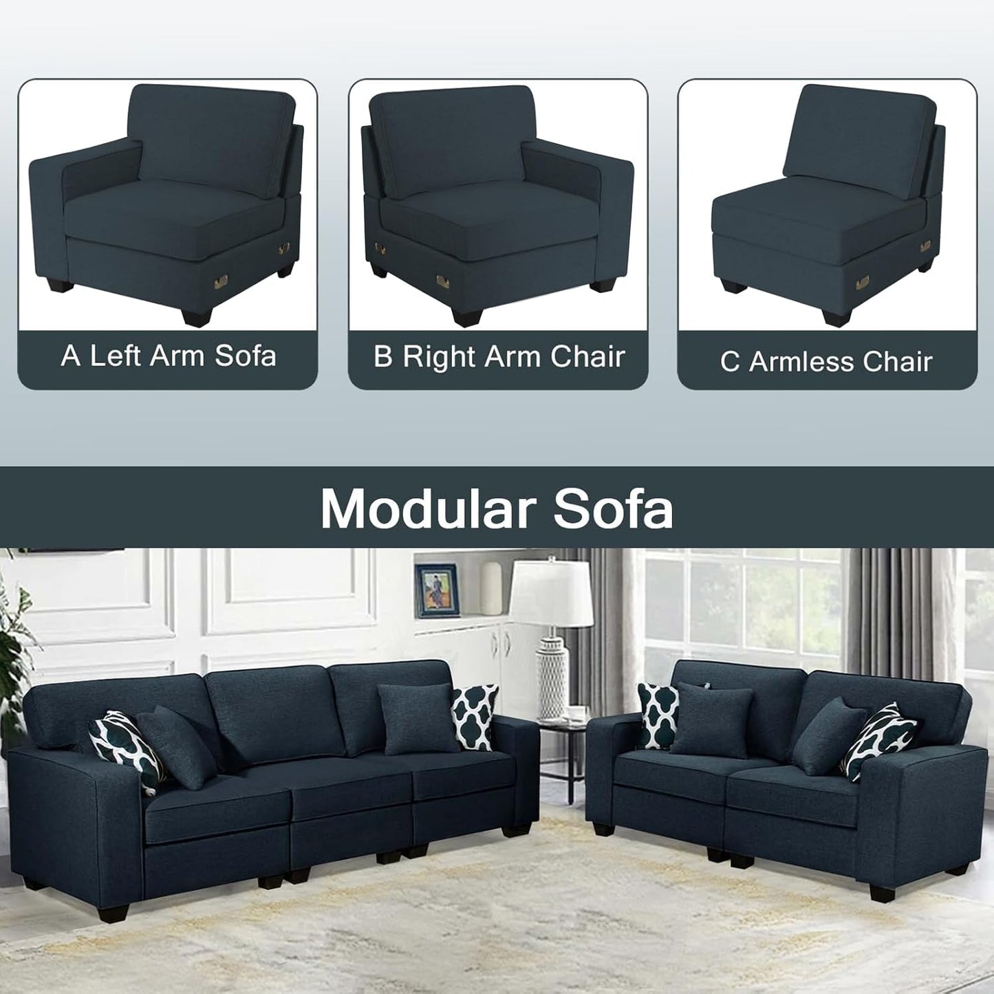 L Lengend Vansen Modular Sectional Sofa U Shaped Couch with Ottoman Modern Reversible Corner