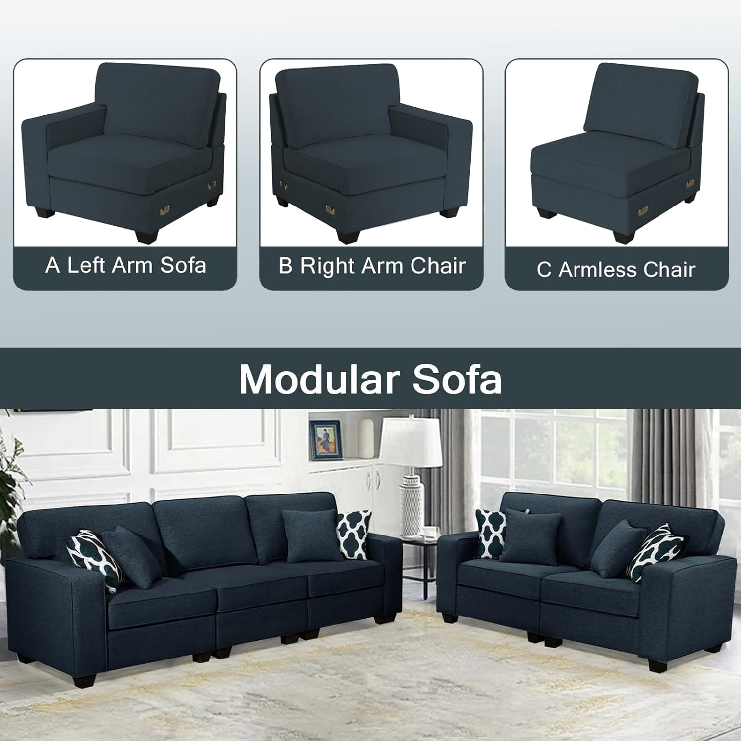 L Lengend Vansen Modular Sectional Sofa U Shaped Couch with Ottoman Modern Reversible Corner