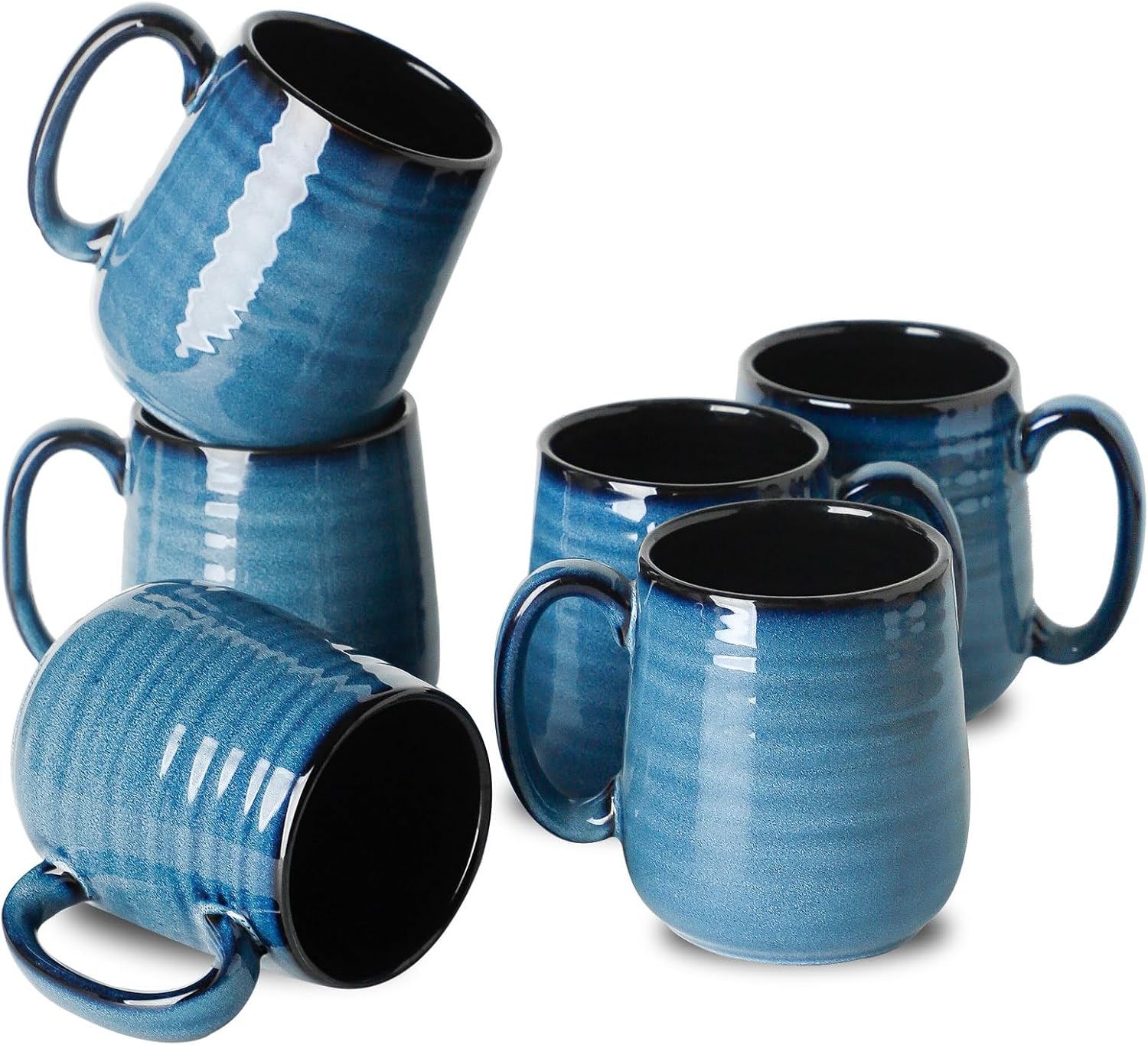 Hasense Porcelain Coffee Mugs Set of 6, 15 Ounce Large Ceramic Coffee Cups Set with Handle for