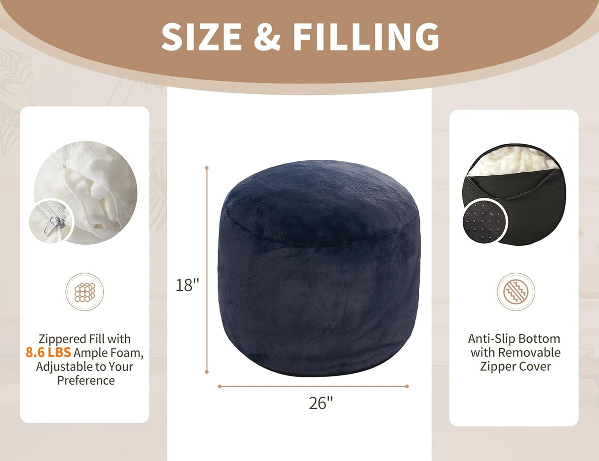 Boho Ottoman Living Room Furniture 26"x18" Round Ottomans Pouf Couch Foot Rest Navy Pouf Ottoman